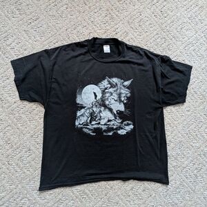 Vintage 90s Wolf Graphic T-shirt Black White Y2K Grunge 2000s Wildlife